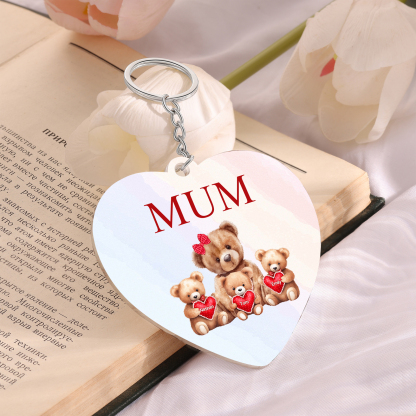 3 Names - Personalised Acrylic Keychain Custom 1 Text Teddy Bears Family Hanging Ornaments Gift for Mum/Grandma-Jessemade AU