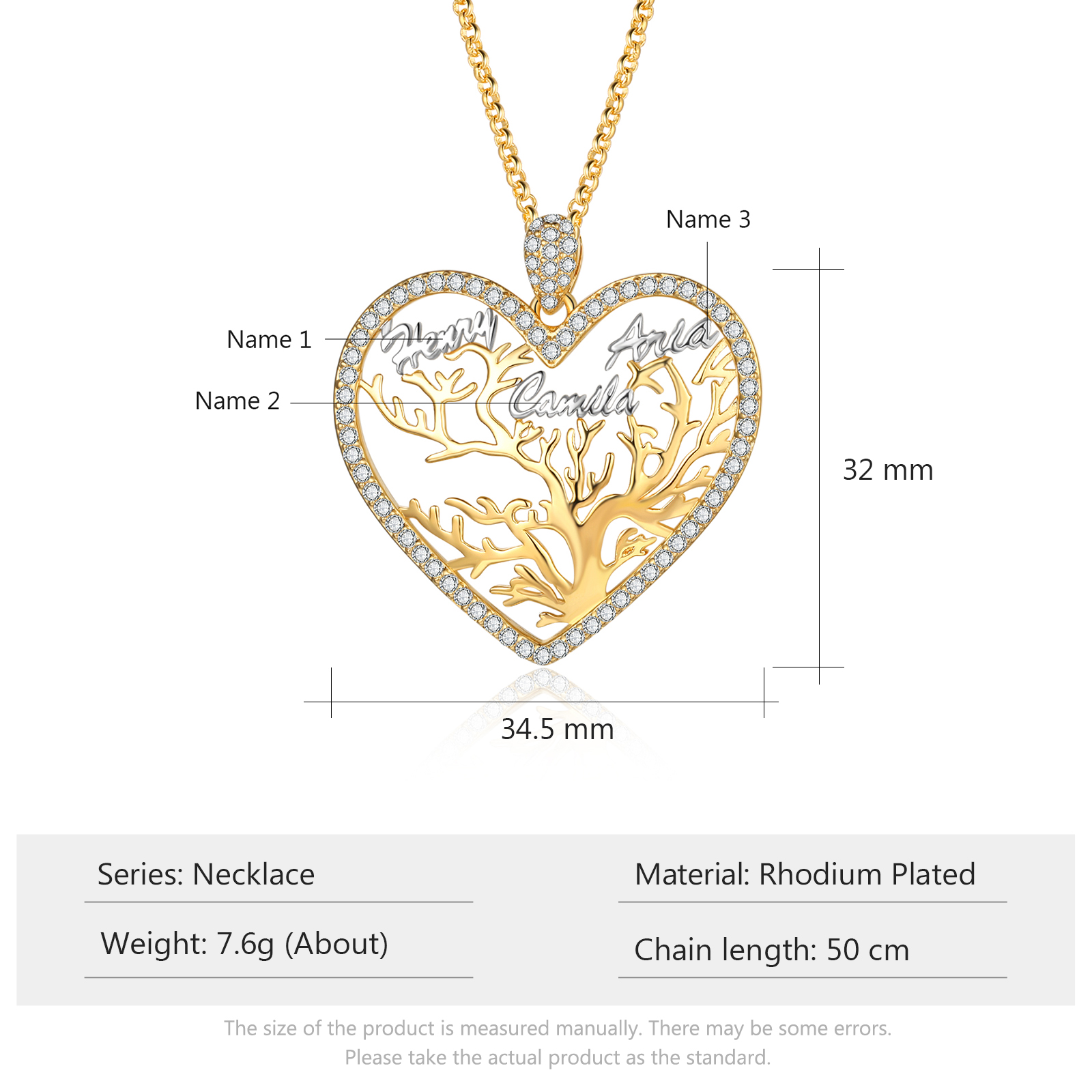 Personalised Family Tree Necklace Custom 3 Names Heart Necklace Gift For Mother-Jessemade AU