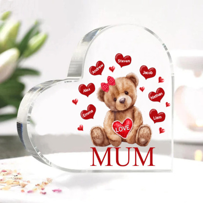7 Names - Personalised Acrylic Heart Keepsake Custom 2 Texts Teddy Bear Ornaments Gifts for Grandma/Mother-Jessemade AU