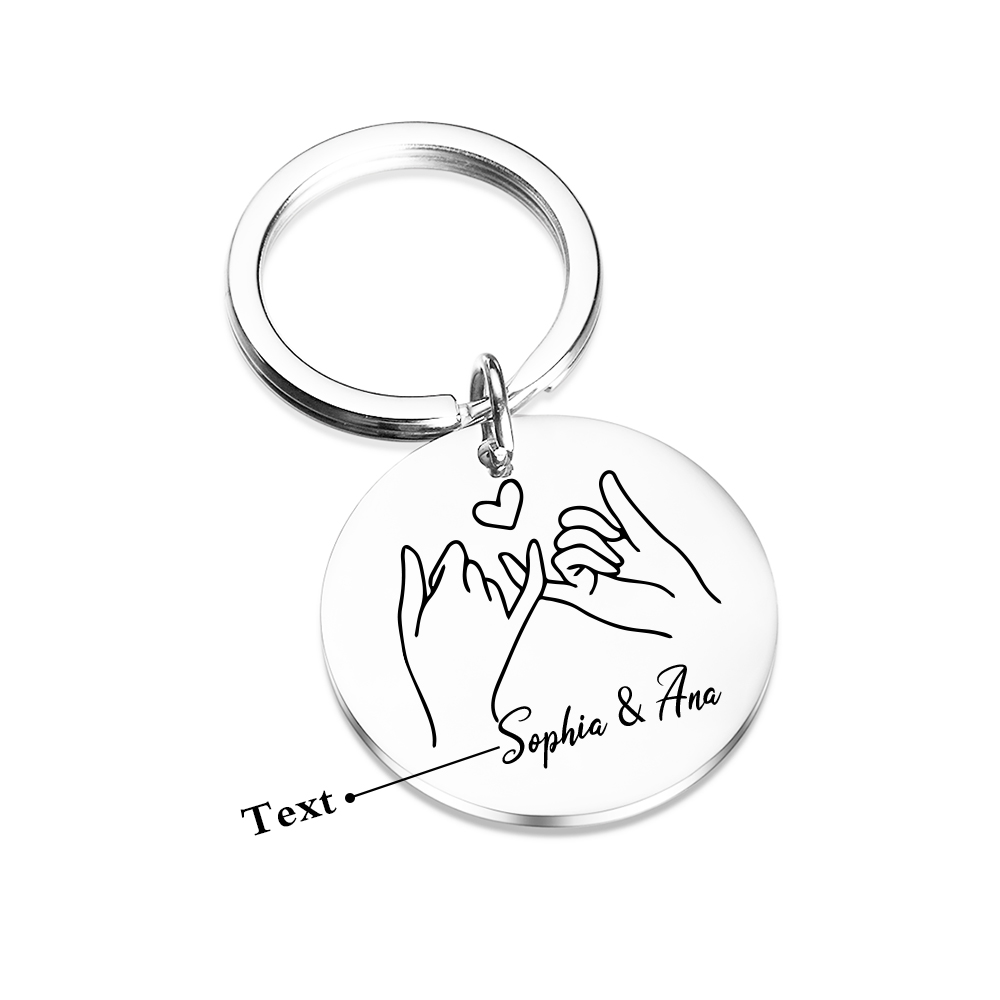 Personalised Round Keychain Custom Text Keyring Pinky Swear Gift For Friend/Sister/Bestie