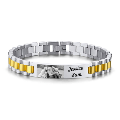 Personalised Photo Bracelet Custom Initial ID Bar Men's Bracelet Bangle Gifts For Him-Jessemade AU
