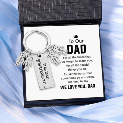 4 Names-Personalised 4 Children's Name Keychain-To My Dad-Gift Box Gift Card Set-Jessemade AU