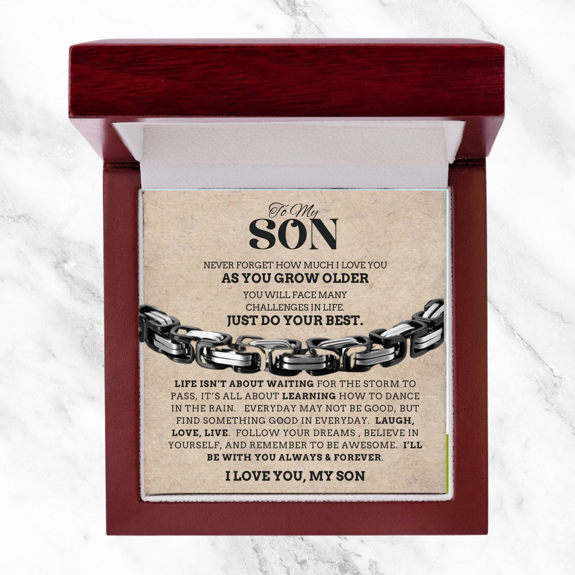 To My Son Cuban Link Bracelet Stainless Steel Bracelet Warm Gift for Son - I'll Be With You Always & Forever-Jessemade AU