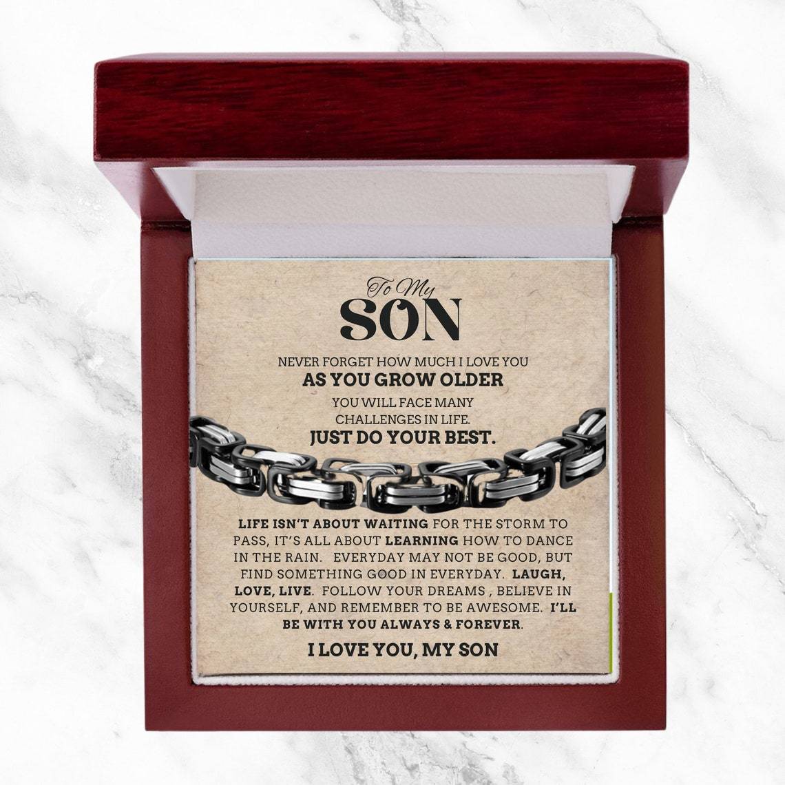 To My Son Cuban Link Bracelet Stainless Steel Bracelet Warm Gift for Son - I'll Be With You Always & Forever-Jessemade AU