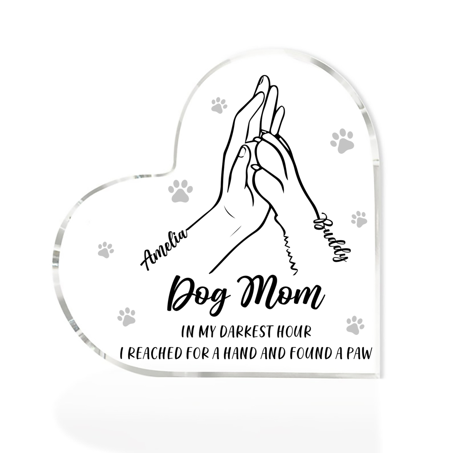 Personalised Acrylic Heart Keepsake Custom 2 Names & Text Dog/Cat Paw Ornaments Gifts for Mother/Father/Pet Lovers-Jessemade AU