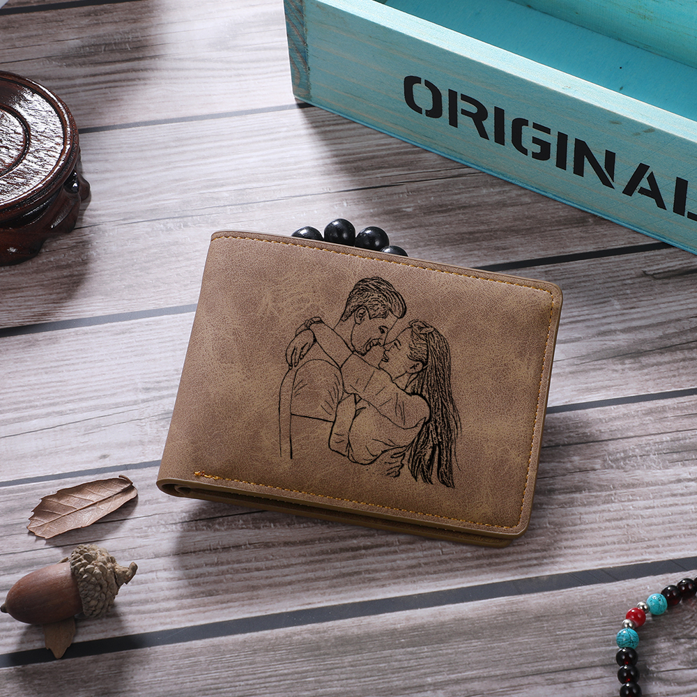 Personalised Leather Wallet Engraved Photo Short Purse Gifts For Men-Jessemade AU