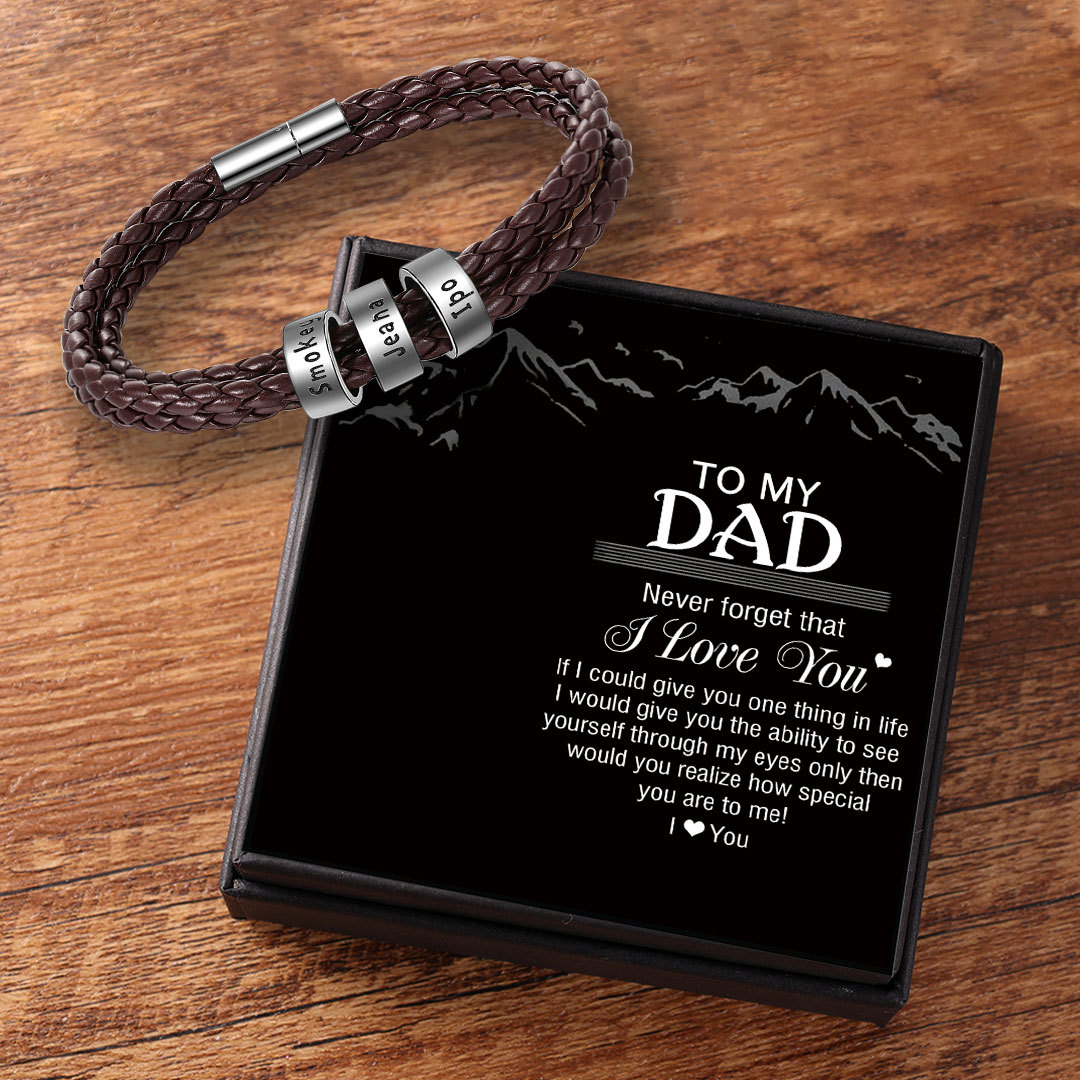 Leather Braided Bracelet Men Bracelets Personalised 3 Names 3 Beads Gift For Dad-Jessemade AU