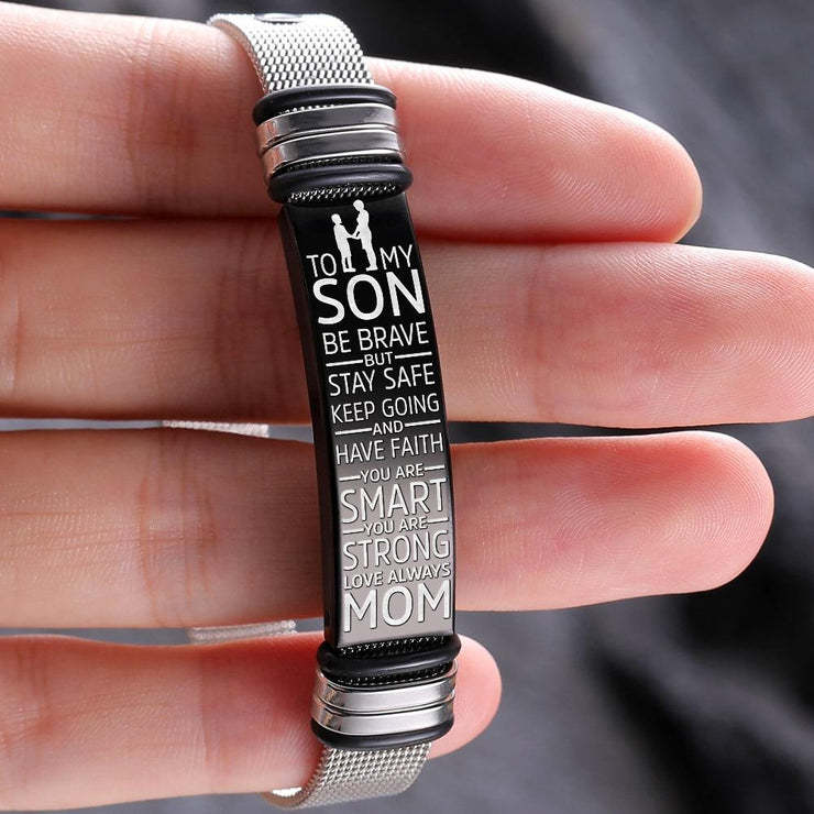 To My Son, You Are Braver Than You Believe Inspirational Bracelet Watchband Initial ID Bar Bangle Gifts For Men-Jessemade AU