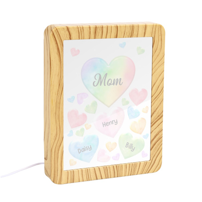 Personalised Night Light Mirror Frame Custom 1 Text & 3 Names Colourful Hearts Family LED Lamp Gift for Grandma/Mother-Jessemade AU