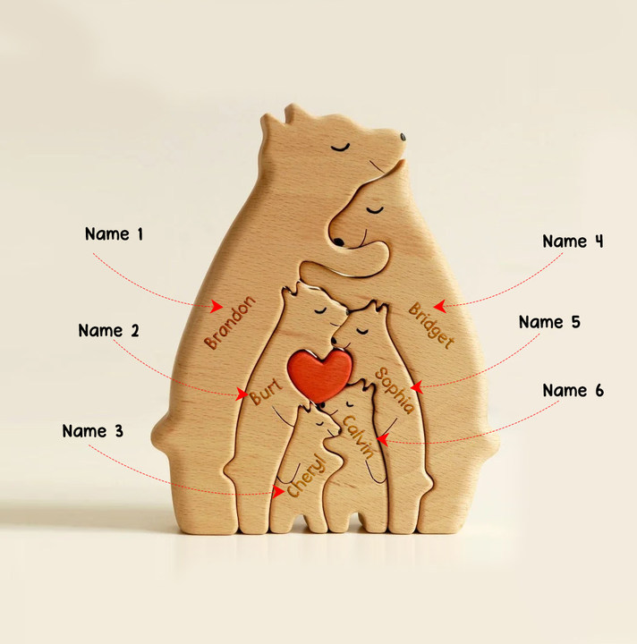 Personalised Wooden Bears Family Puzzle Custom 6 Names Gifts for Family-Jessemade AU
