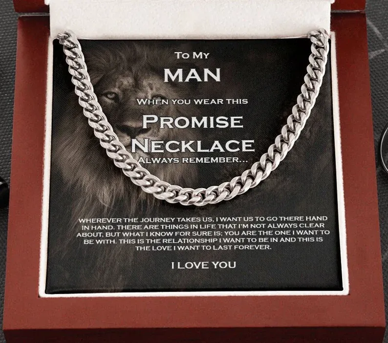To My Man-Cuban Link Chain Necklace Promise Necklace Gift Set "You are The One I Want to be With"-Jessemade AU