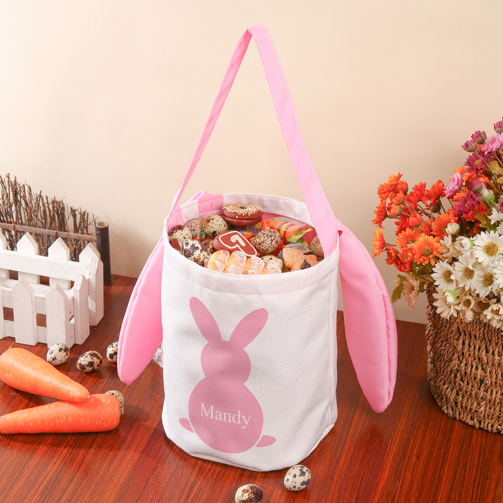 Bunny Tote Bag Personalised Name Bucket Bag Bunny Basket Easter Gifts-Jessemade AU