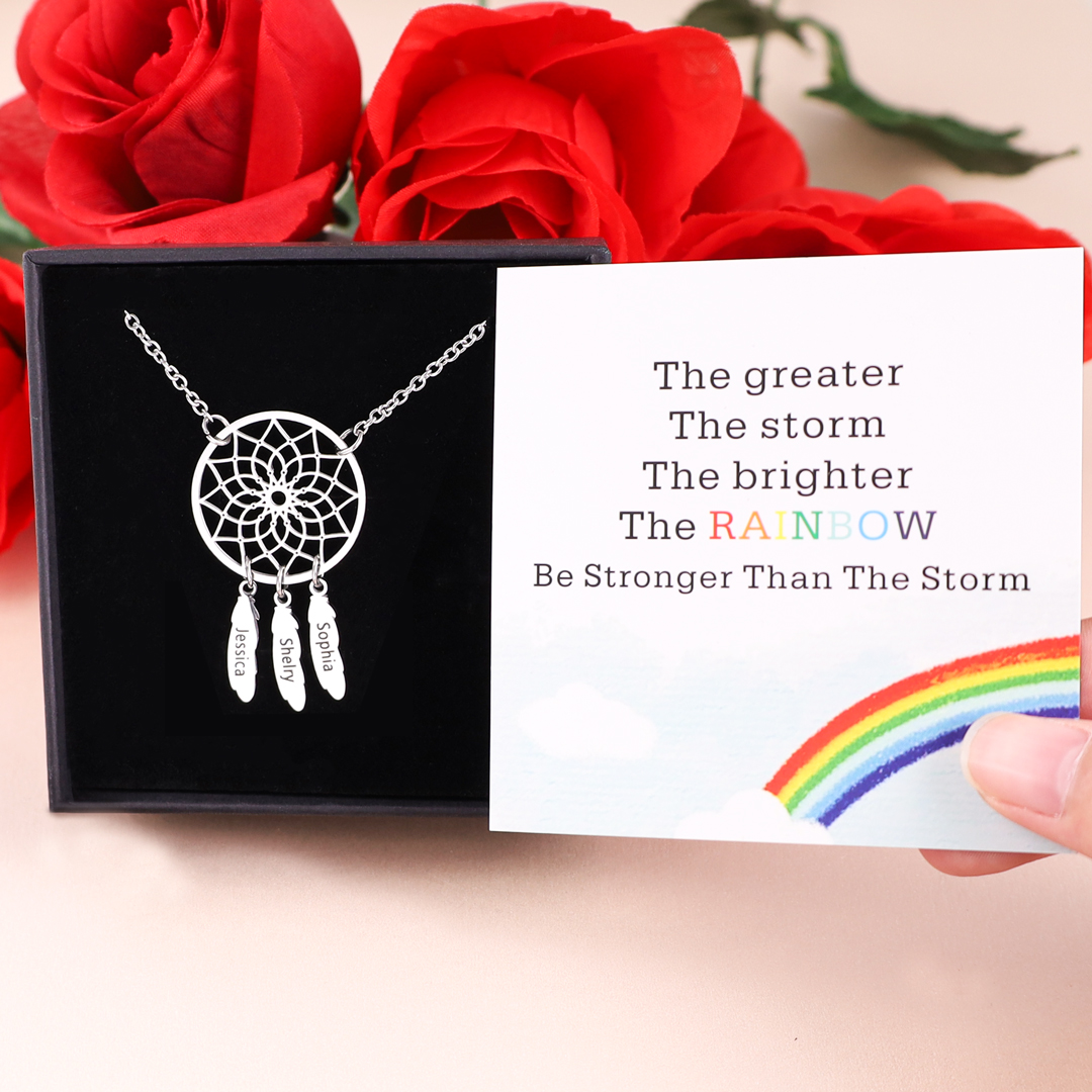 A Set of Customised 3 names Retro Dream Catcher Pendant Necklace-Jessemade AU