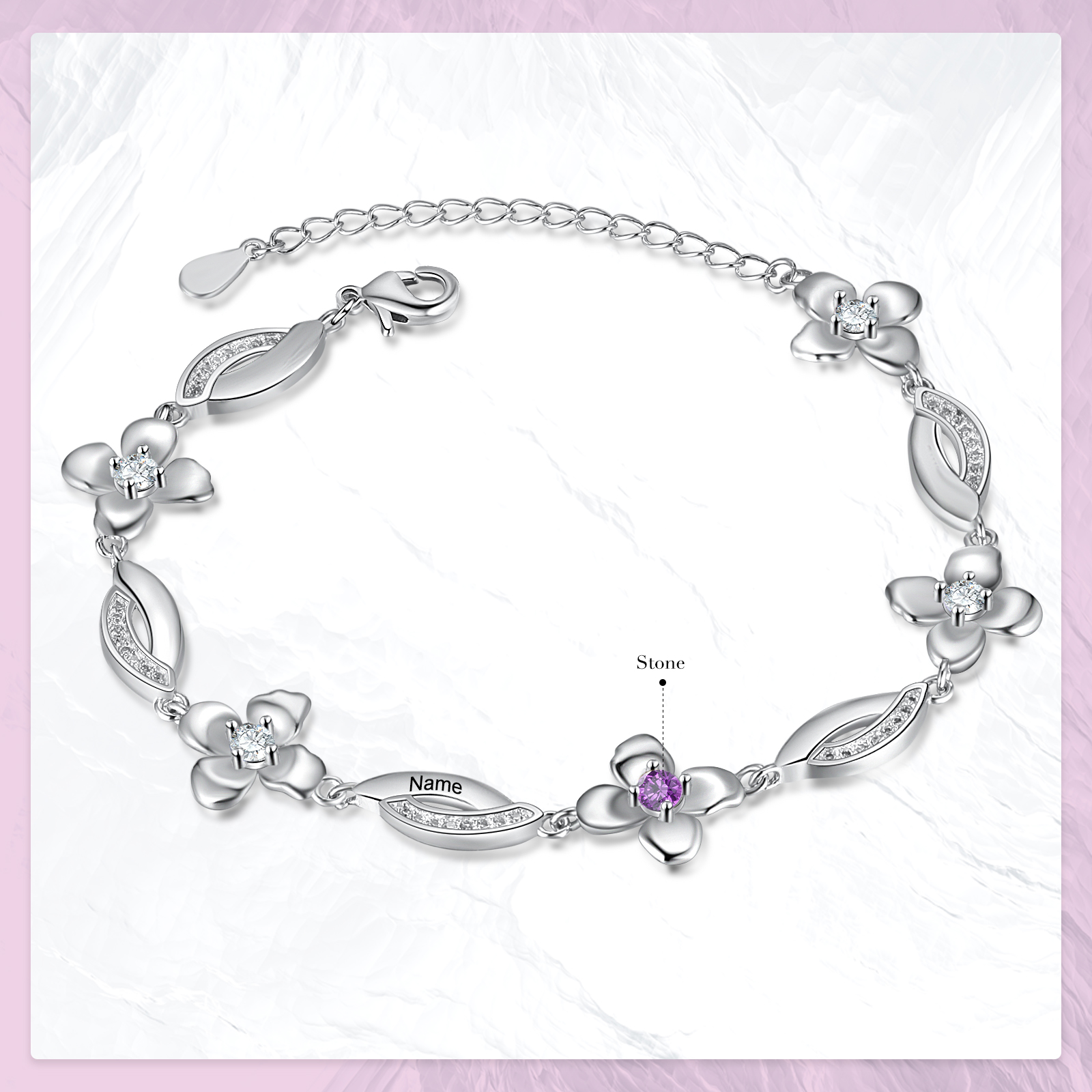 Flowers Bracelet Personalised 1 Birthstone Bracelet Engraved Names Flowers Charm Gifts For Her-Jessemade AU