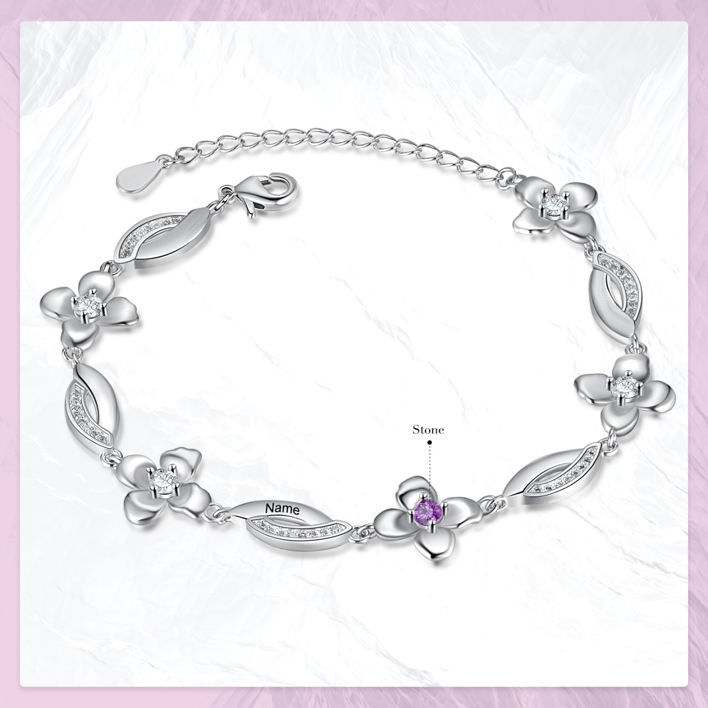 Flowers Bracelet Personalised 1 Birthstone Bracelet Engraved Names Flowers Charm Gifts For Her-Jessemade AU