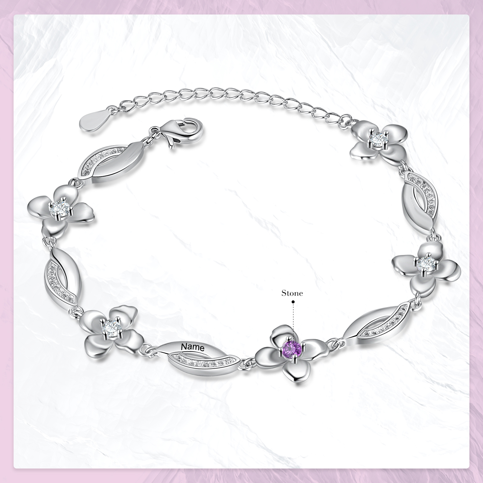 Flowers Bracelet Personalised 1 Birthstone Bracelet Engraved Names Flowers Charm Gifts For Her-Jessemade AU