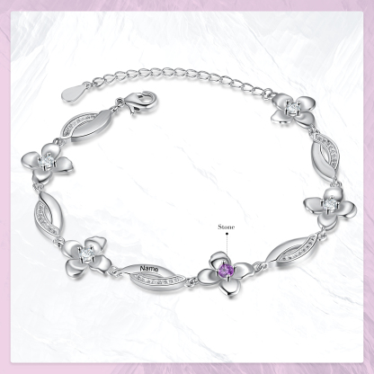 Flowers Bracelet Personalised 1 Birthstone Bracelet Engraved Names Flowers Charm Gifts For Her-Jessemade AU