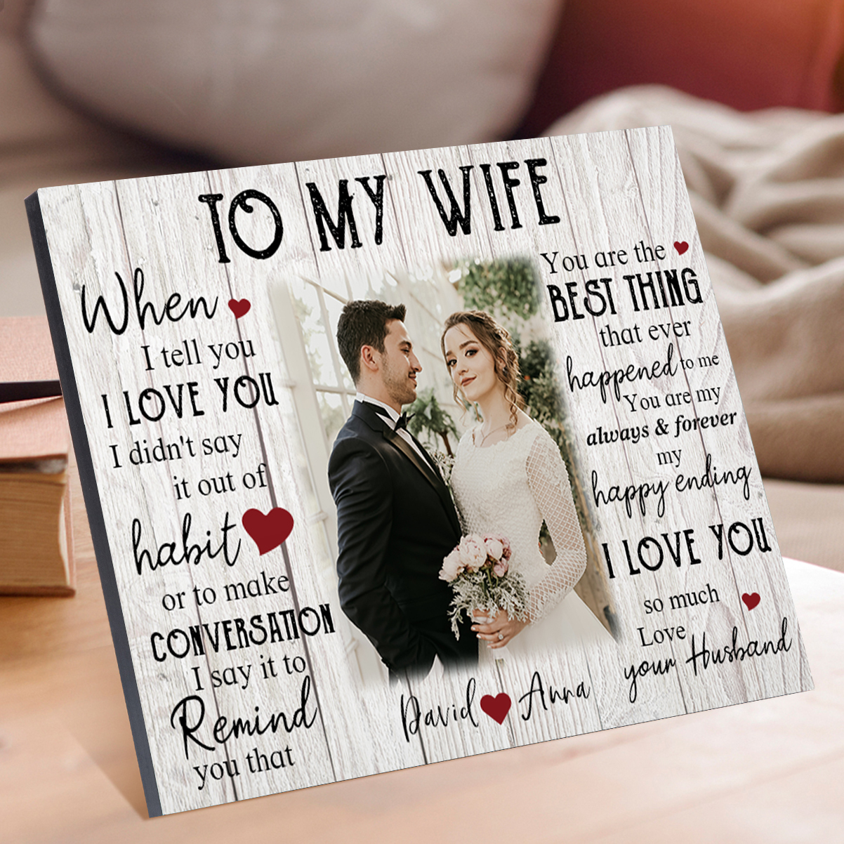 To My Wife Wooden Plaque Custom Photo & Text Art Decorations Picture Board Desktop Ornaments Gifts for Her-Jessemade AU