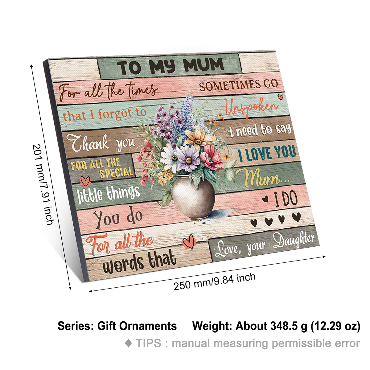 To My Mum Flowers Vase Picture Board Keepsake Wood Signs Photo Frame-Jessemade AU