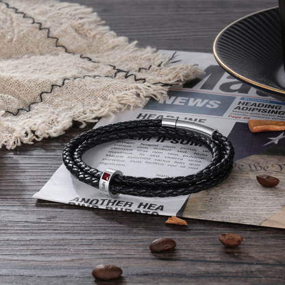Personalised 3 Layer Leather Bracelet with 1 Bead Engraved Names Men's Bracelets for Him-Jessemade AU