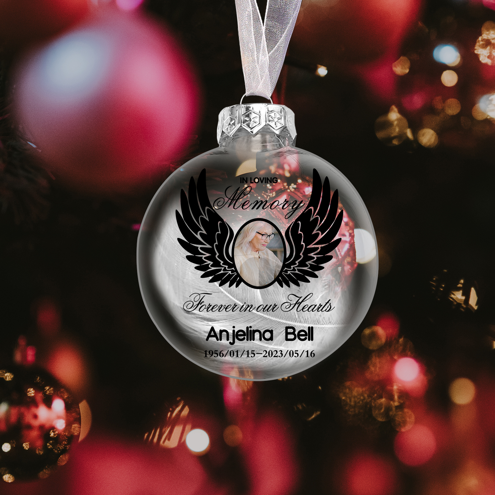 Memorial Ball Feather Ornaments Custom Name & Date & Photo Christmas Ornament Commemorate Deceased Loved Ones - Forever In Our Hearts-Jessemade AU