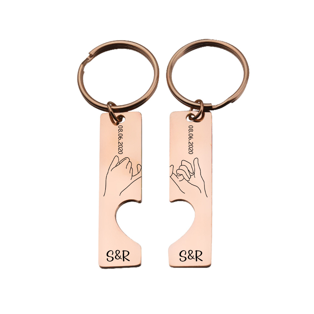 Personalised Couple Pinky Promise Keychain Set Customised Letters & Date Matching Keyring Valentine's Day Gifts For Couples-Jessemade AU