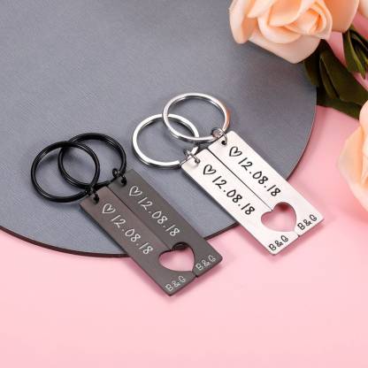 To My Man/My Love Heart Keychain Set Personalised Date Initial Keyring Matching Couple Gifts-Jessemade AU