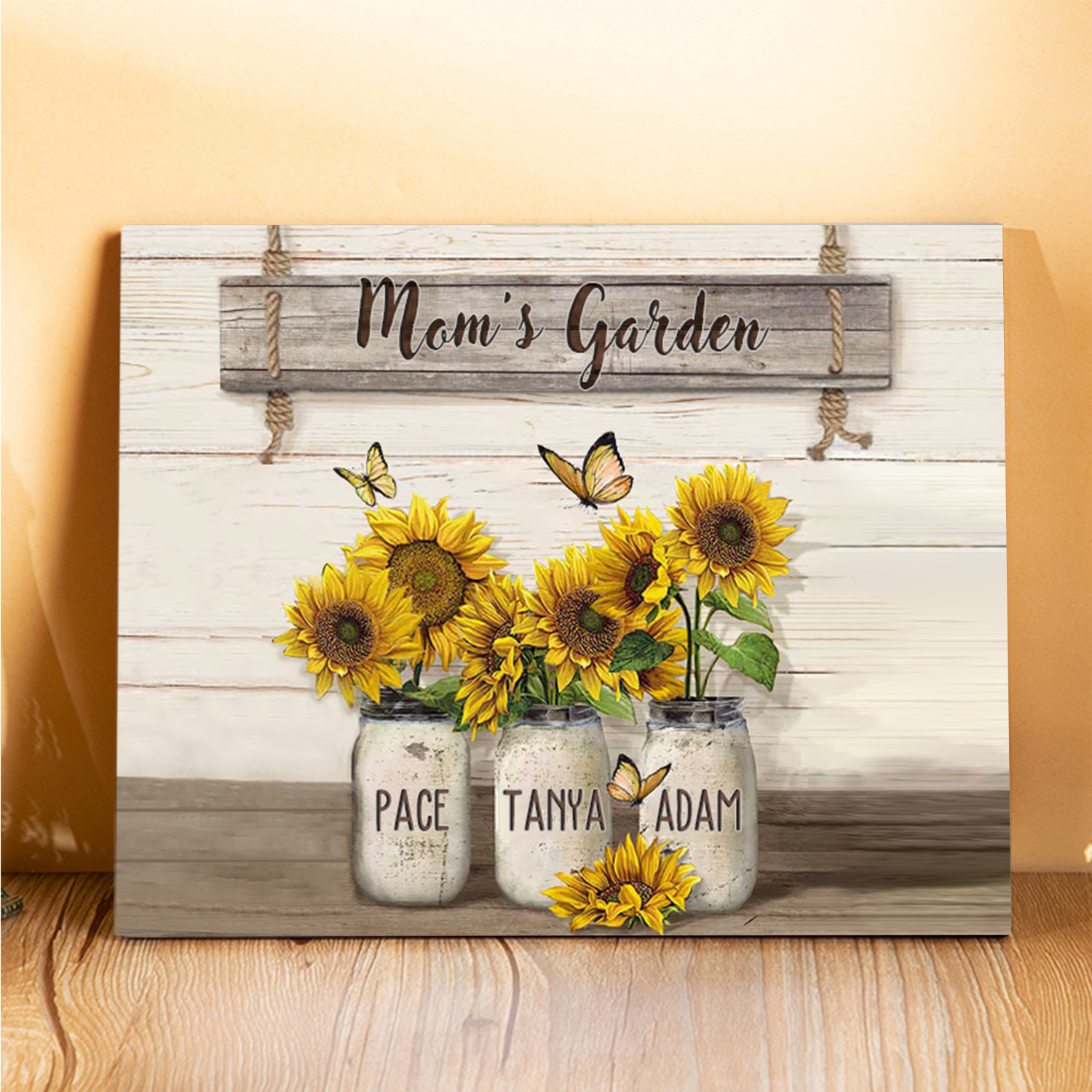 3 Names - Personalised Wooden Plaque Sunflowers Customised with Text Home Decoration Gift for Mother/Grandma-Jessemade AU