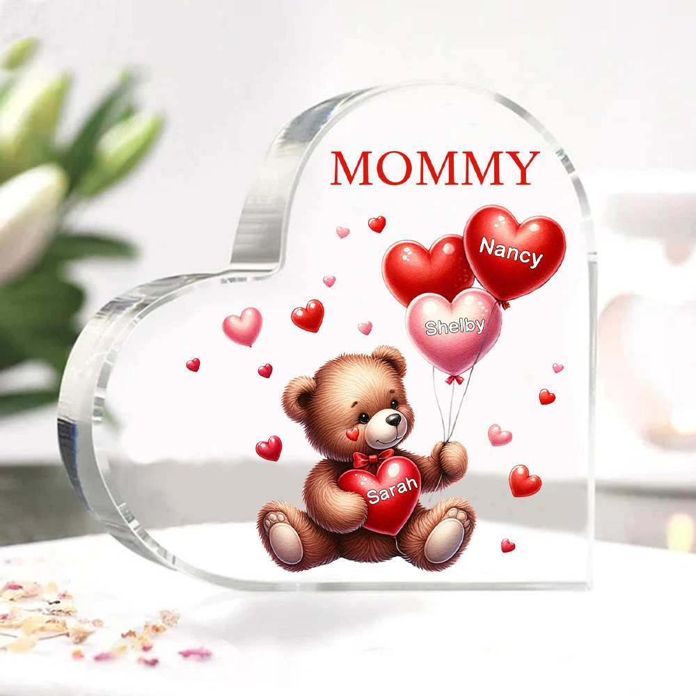 3 Names - Personalised Acrylic Heart Keepsake Custom Text Teddy Bear Balloon Ornaments Gifts for Grandma/Mother-Jessemade AU