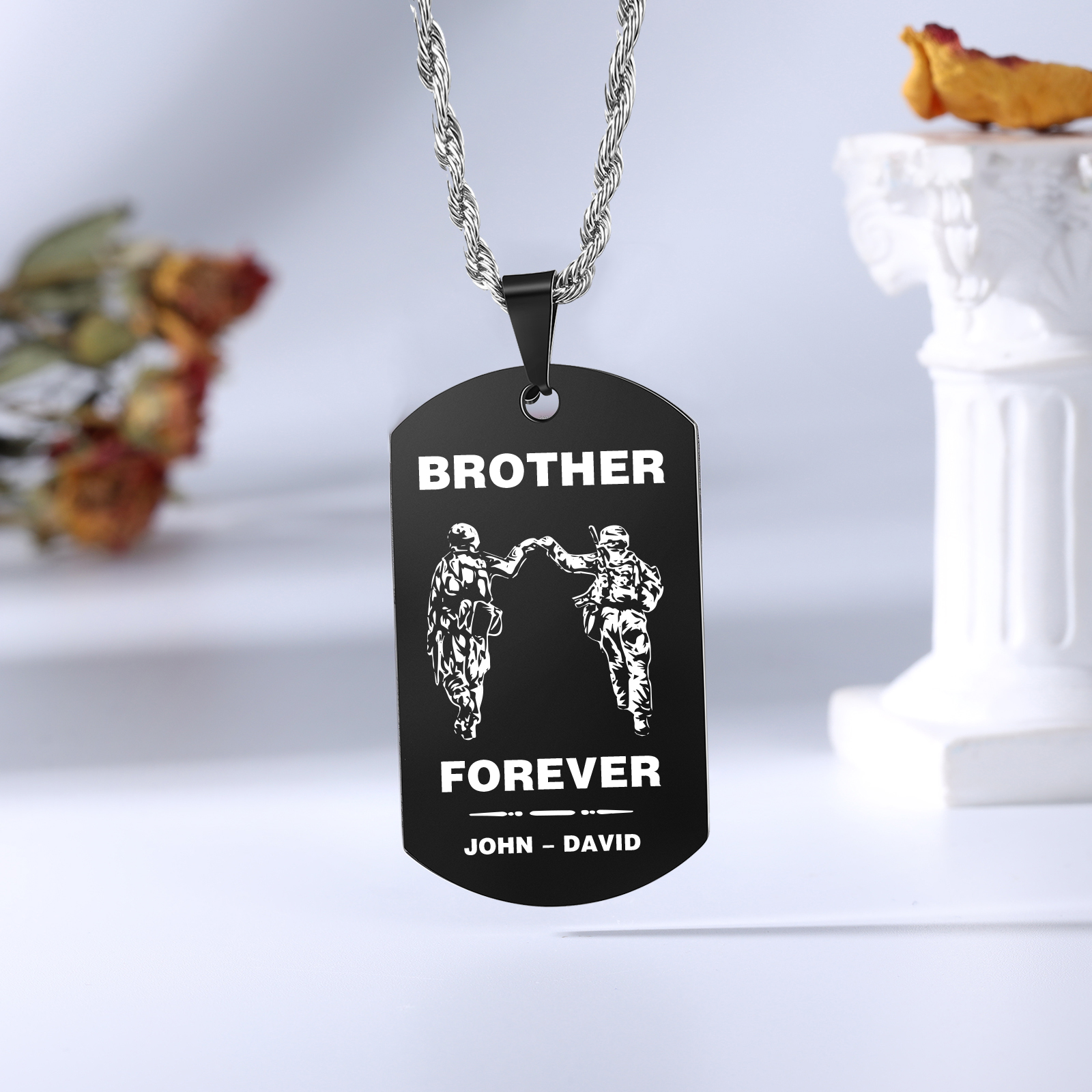 Brother Forever Dog Tag Necklace Personalised Black Double-sided Necklace Customised 2 Names Soldier Necklace Gift to Brother-Jessemade AU