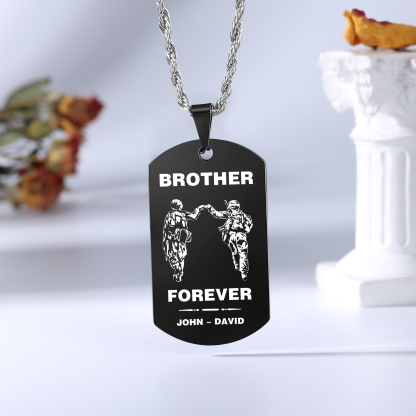 Brother Forever Dog Tag Necklace Personalised Black Double-sided Necklace Customised 2 Names Soldier Necklace Gift to Brother-Jessemade AU