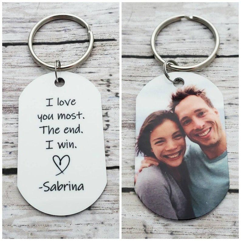 Personalised Photo Keychain with Name for Couple "I Love You Most The End I Win"-Jessemade AU