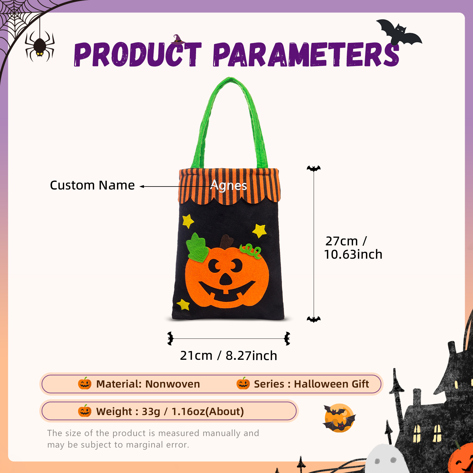 Personalised Halloween Tote Bags Custom 1 Name Tote Bag Halloween Candy Bag for Kids-Jessemade AU