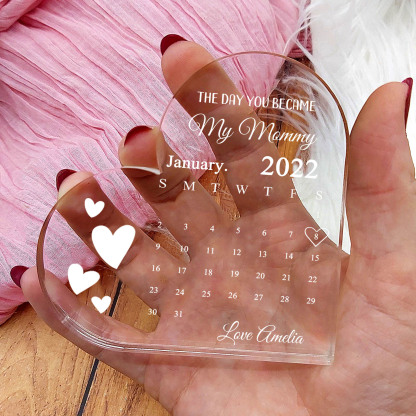 Personalised Acrylic Heart Keepsake Custom Date & Text Calendar Ornaments Gifts for Her - The Day You Became My Mommy/Mummy-Jessemade AU