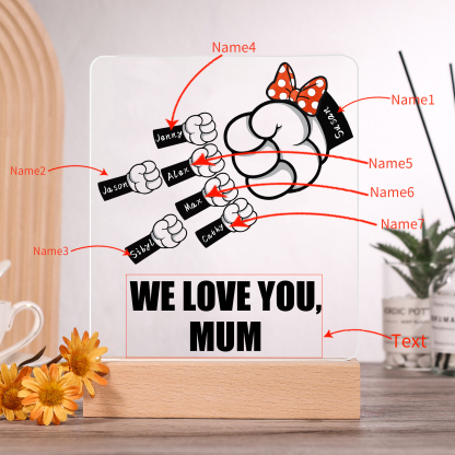 7 Names - Personalised Acrylic Night Light Custom Names & Text Fist Bump LED Lamp Gifts for Family-Jessemade AU