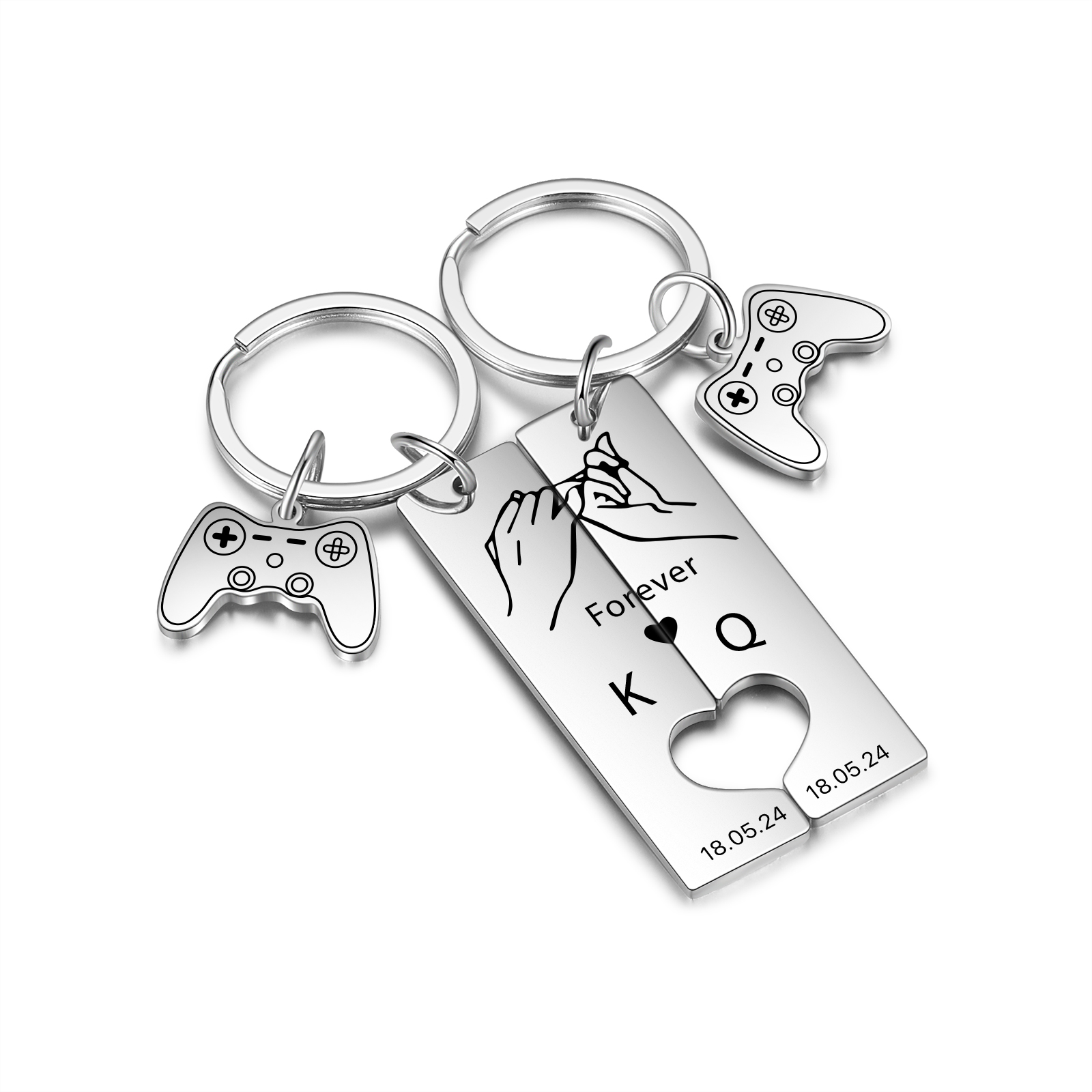 Personalised Couple Keychain Pinky Swear Custom Text & 2 Letters & Date Keyring Game Console Valentine's Day Gift for Him/Her-Jessemade AU