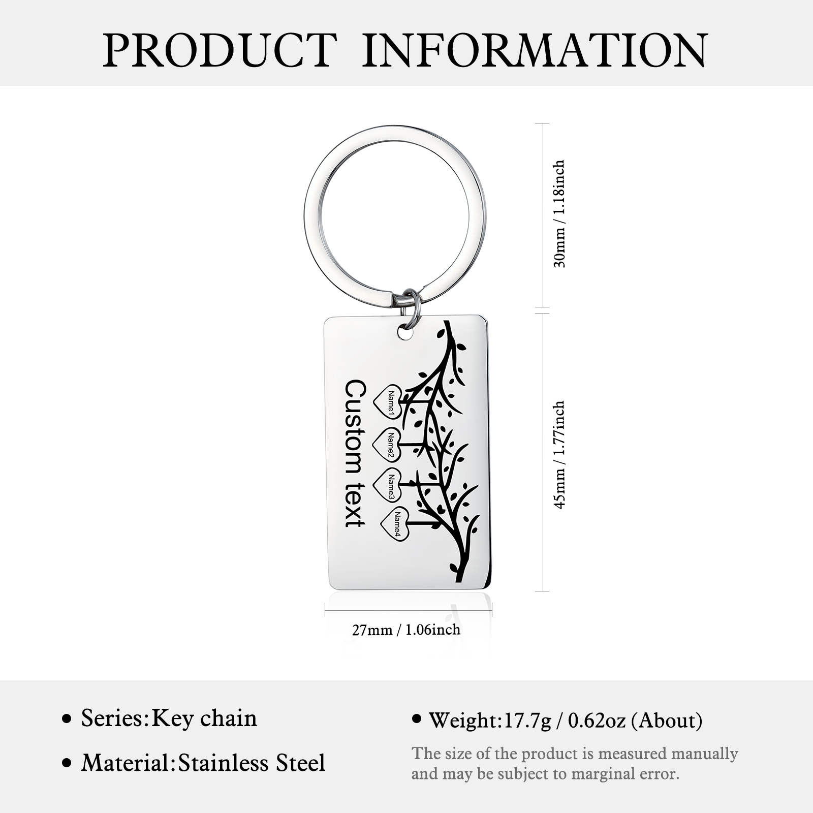 Custom Family Tree Keychain with 4 Names Personalised Dog Tag keyring-Jessemade AU