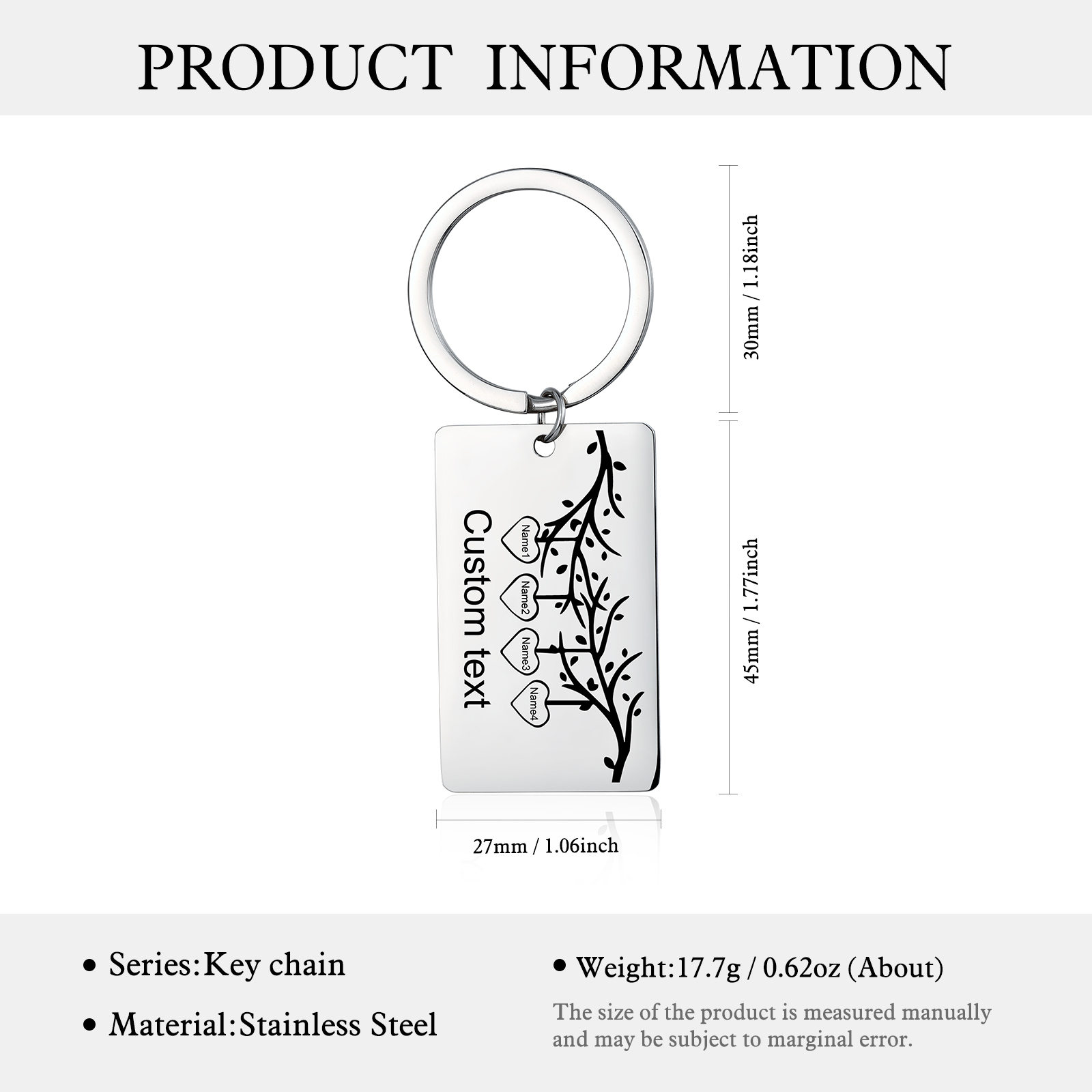 Custom Family Tree Keychain with 4 Names Personalised Dog Tag keyring-Jessemade AU