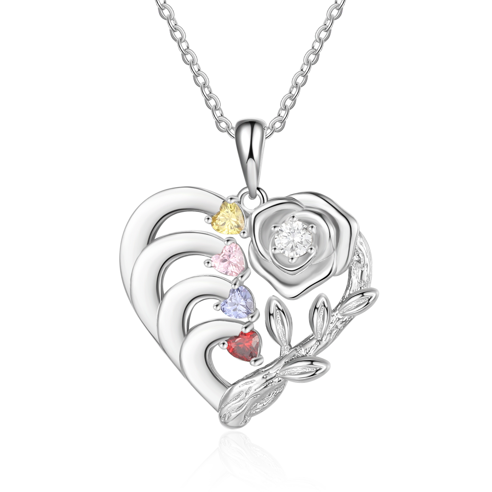 Personalised Rose Necklace with Birthstones Engraved 4 Names Intertwined Heart Pendant Necklace Gifts for Mother-Jessemade AU