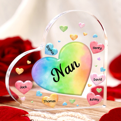 6 Names - Personalised Acrylic Heart Keepsake Custom Text Colourful Hearts Ornament Gift for Mother/Grandma-Jessemade AU