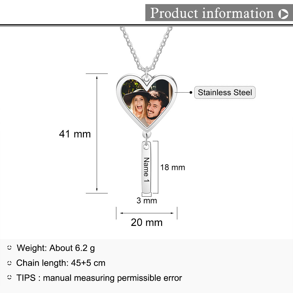 Personalised Photo Necklace Engraved Name Bar Necklace Gifts for Her-Jessemade AU