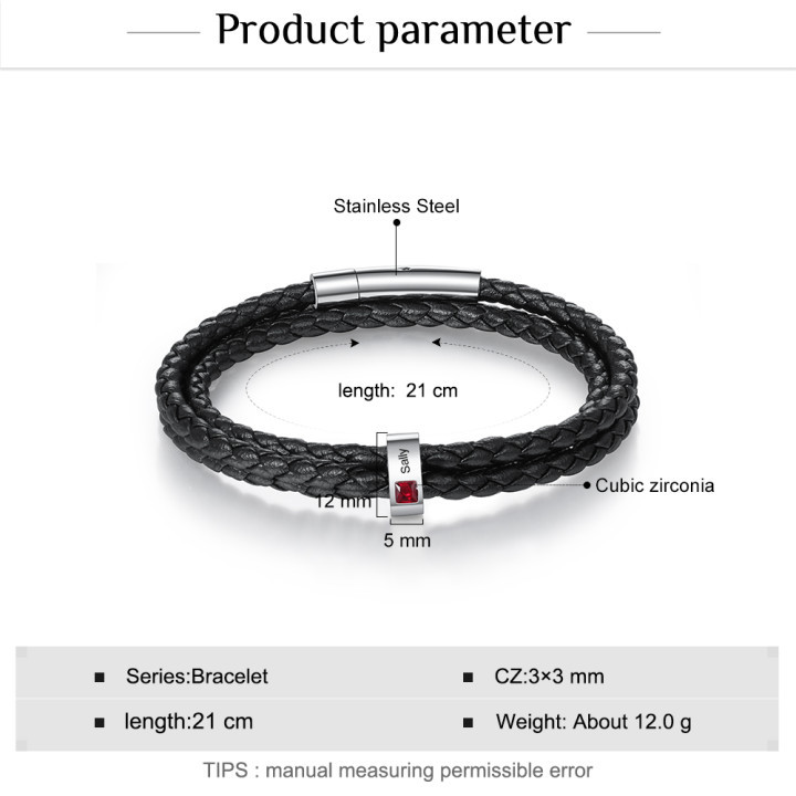 Personalised 3 Layer Leather Bracelet with 1 Bead Engraved Names Men's Bracelets for Him-Jessemade AU