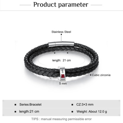 Personalised 3 Layer Leather Bracelet with 1 Bead Engraved Names Men's Bracelets for Him-Jessemade AU
