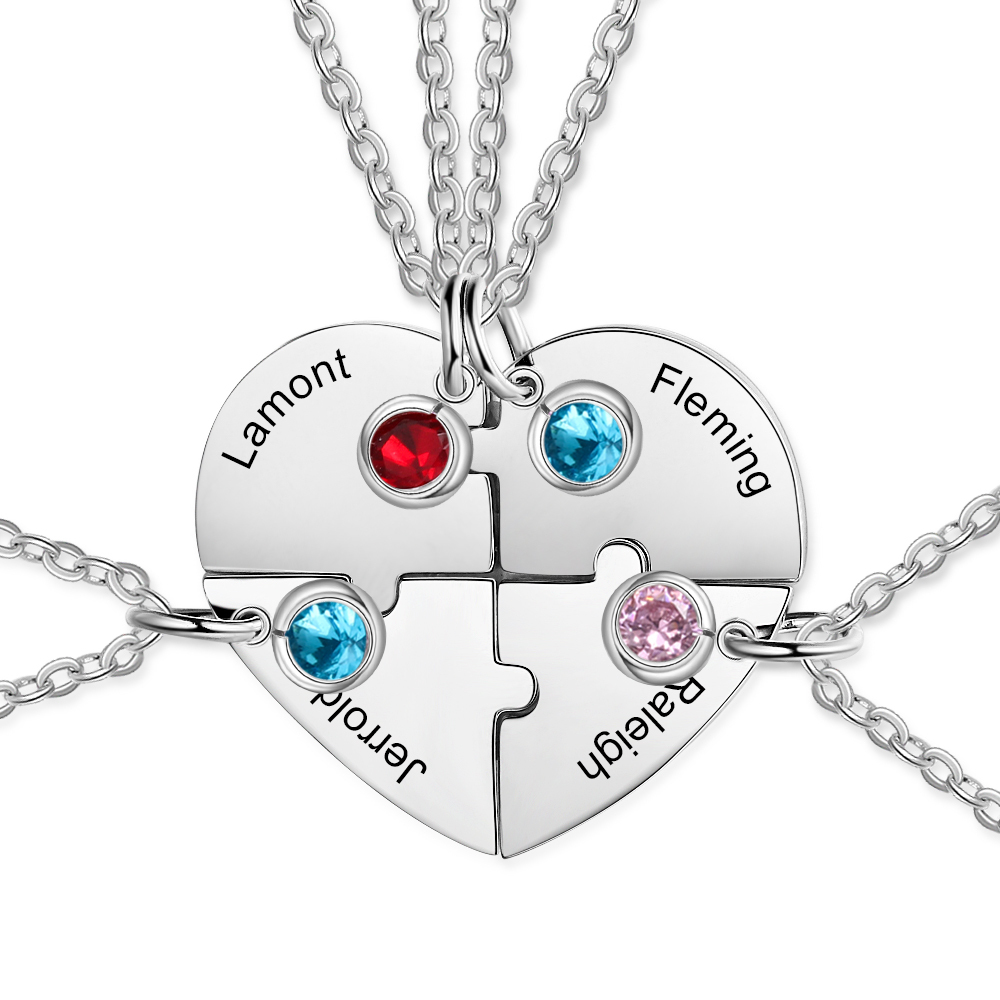 Personalised Puzzle Necklace With Birthstone Custom 4 Names Gifts For Mom BBF Friendship Style-Jessemade AU