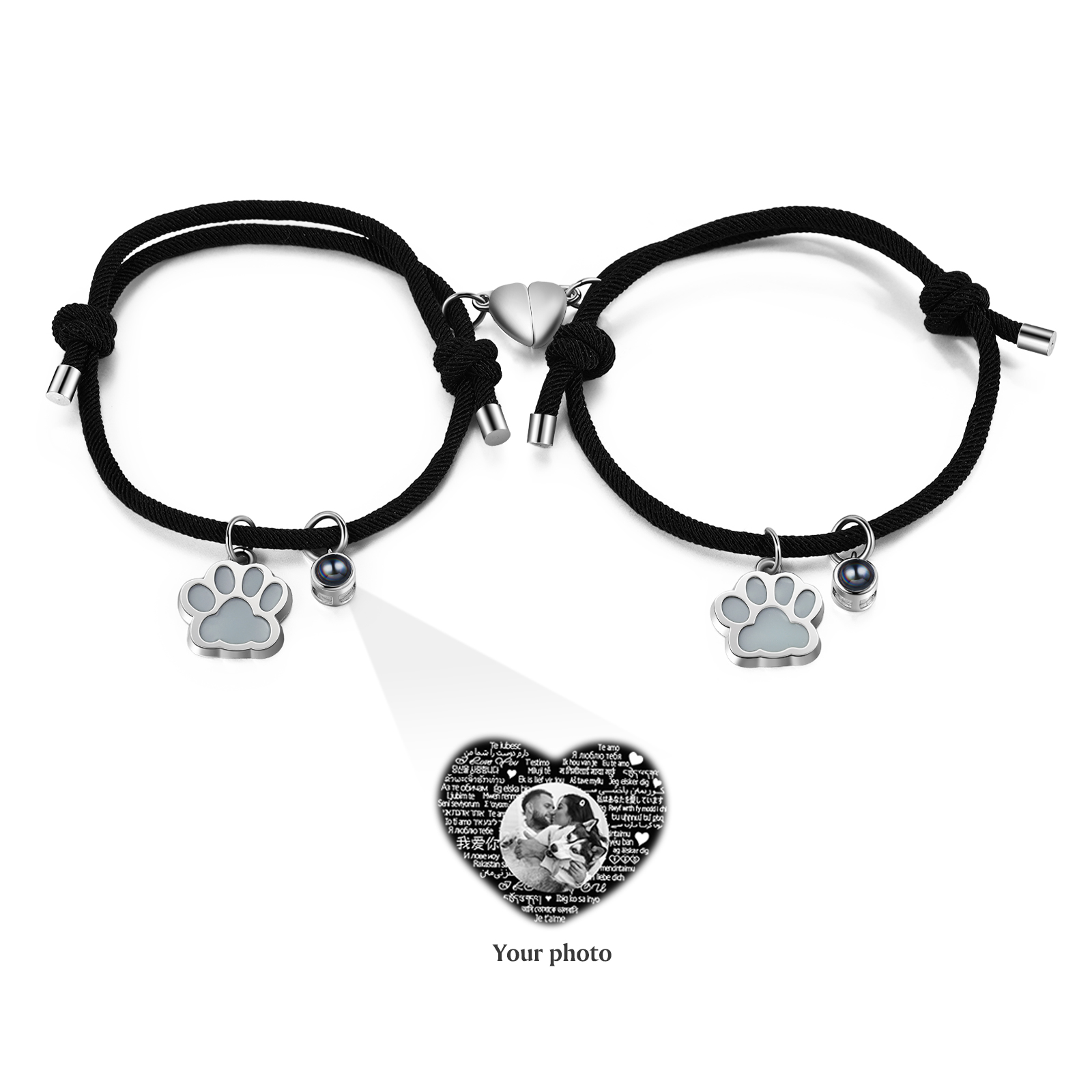 Personalised Photo Projection Bracelet Set Dog Paw Fluorescent Magnetic Bracelet Matching Gifts For Couples/Friends-Jessemade AU