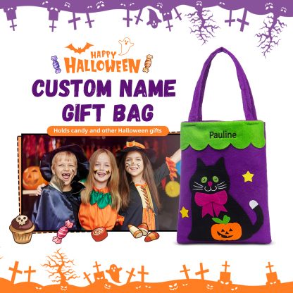 Personalised Halloween Tote Bags Custom 1 Name Tote Bag Halloween Candy Bag for Kids-Jessemade AU