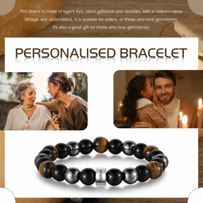 1 Name - Personalised Men's Beaded Bracelet Customised Name Bracelet Birthday Gift for Him-Jessemade AU