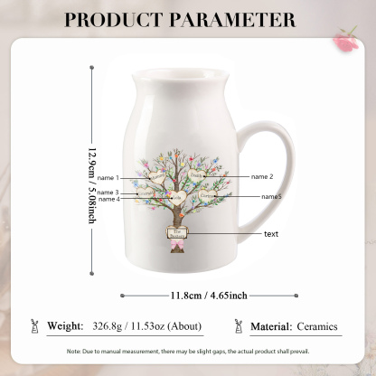 Personalised Ceramic Flower Vase Custom 2–8 Names & 1 Text Family Tree Vase Gift for Mother/Grandma-Jessemade AU