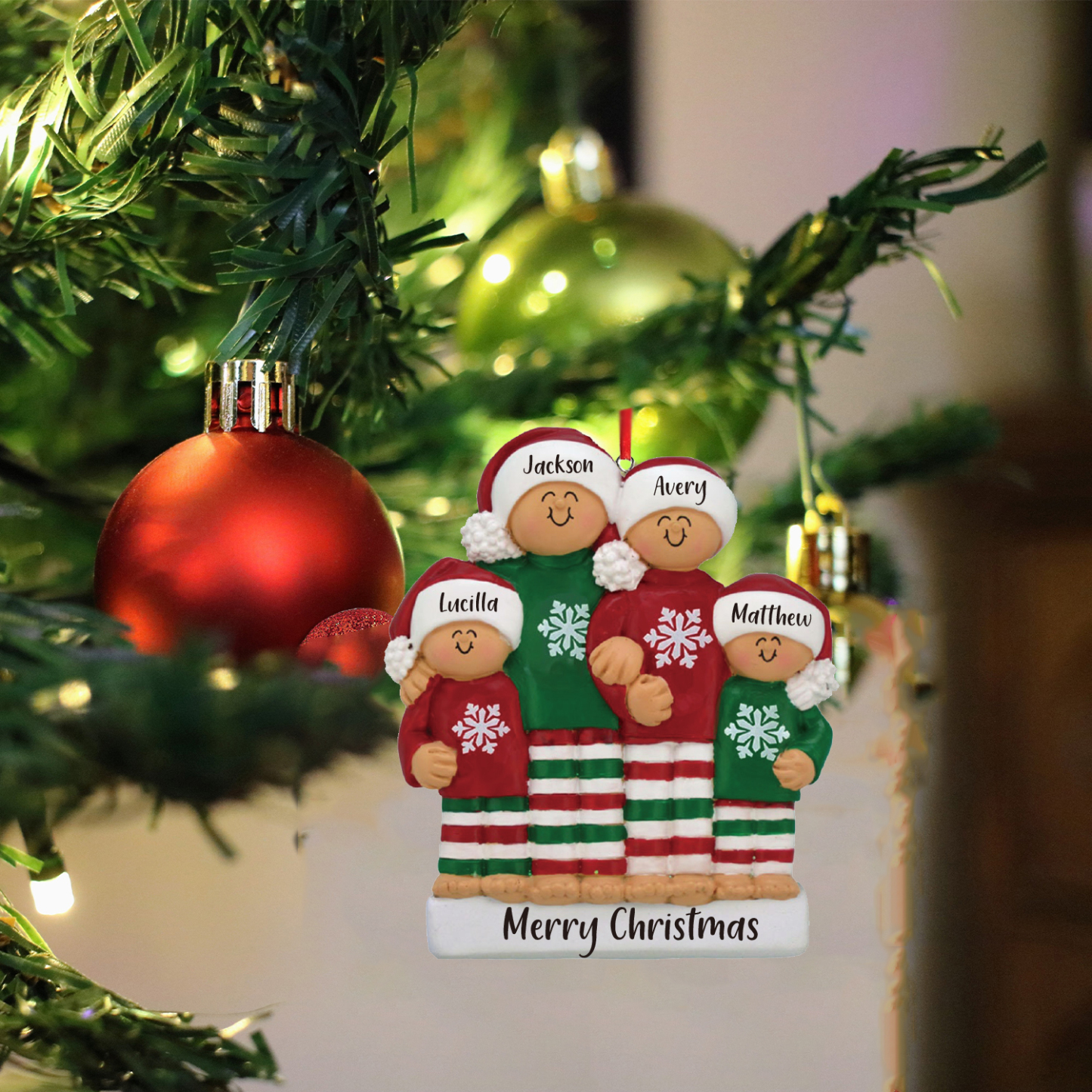 4 Names - Personalised Christmas Ornaments Custom Text Wooden Xmas Ornaments Gifts for Family Friends-Jessemade AU