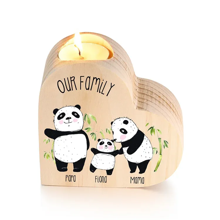 Family Panda Heart Candle Holder Personalised Wooden Candlestick Custom 3 Names-Jessemade AU